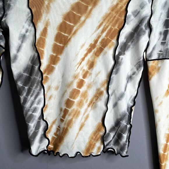 Forever 21 White and Brown Mesh High Neck Top Size Small - Picture 3 of 8